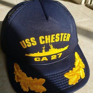 Vintage USS CHESTER CA 27 Gold Leaf Trucker Hat Great Condition